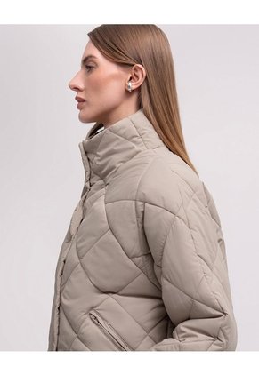Chaqueta Acolchada Cuello Alto Avena Mujer Beige