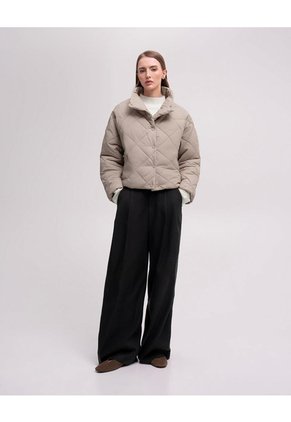 Chaqueta Acolchada Cuello Alto Avena Mujer Beige