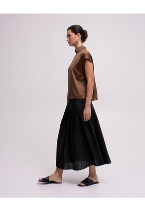 Falda Midi Plisada Tiro Alto Negra Mujer Negro