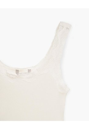 Camiseta Esqueleto Regular Rib Avena Mujer Beige