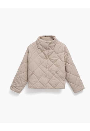 Chaqueta Acolchada Cuello Alto Avena Mujer Beige