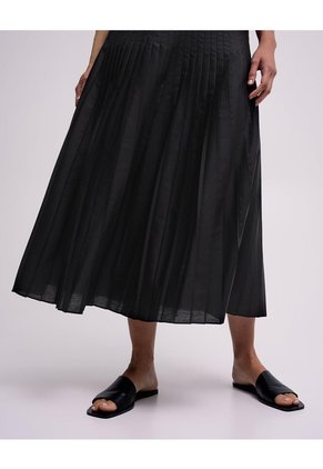 Falda Midi Plisada Tiro Alto Negra Mujer Negro