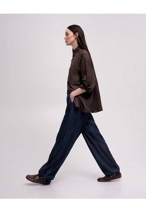 Pantalón Confort Tiro Medio índigo Oscuro Mujer Azul