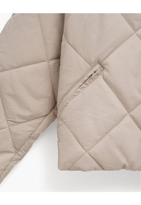 Chaqueta Acolchada Cuello Alto Avena Mujer Beige
