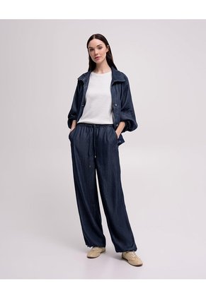 Pantalón Confort Tiro Medio índigo Oscuro Mujer Azul