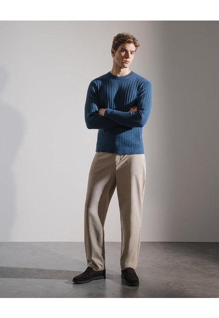 Pantalón Regular Tiro Medio Caqui Hombre Beige