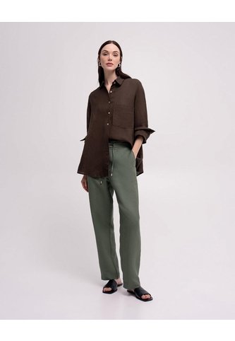 Pantalón Recto Tiro Lino Verde Mujer Verde PUNTO BLANCO