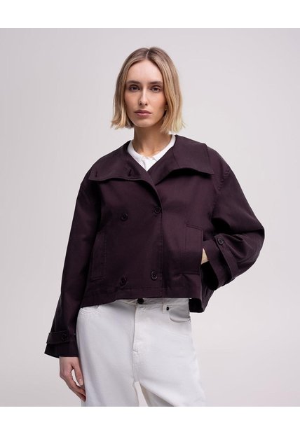 Chaqueta Trench Corta Vino Tinto Mujer Rojo
