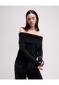 Buzo Slim Tejido De Punto Off Shoulder Negro Mujer Negro de PUNTO BLANCO
