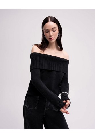 Buzo Slim Tejido De Punto Off Shoulder Negro Mujer Negro PUNTO BLANCO