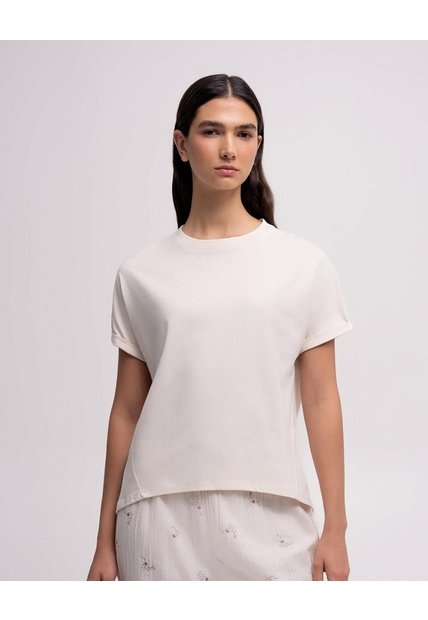 Camiseta Oversize Algodón Manga Corta Avena Mujer Beige