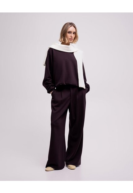 Pantalón Confort Wide Leg Tiro Medio Vinotinto Mujer Rojo