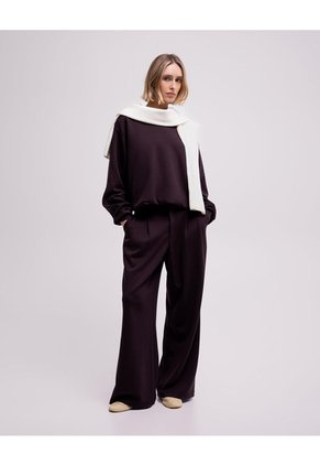 Pantalón Confort Wide Leg Tiro Medio Vinotinto Mujer Rojo