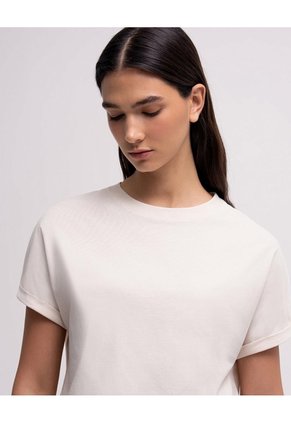 Camiseta Oversize Algodón Manga Corta Avena Mujer Beige