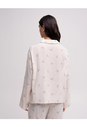 Camisa De Pijama Regular Manga Larga Estampado Mujer Beige