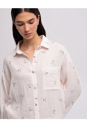 Camisa De Pijama Regular Manga Larga Estampado Mujer Beige