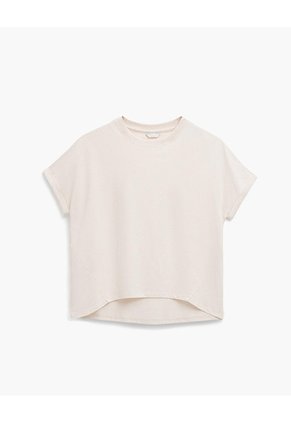 Camiseta Oversize Algodón Manga Corta Avena Mujer Beige