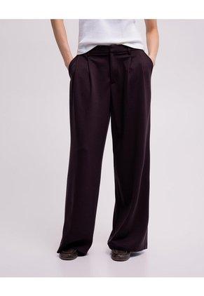 Pantalón Confort Wide Leg Tiro Medio Vinotinto Mujer Rojo
