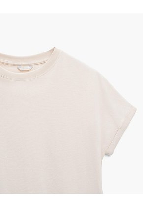 Camiseta Oversize Algodón Manga Corta Avena Mujer Beige