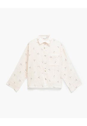 Camisa De Pijama Regular Manga Larga Estampado Mujer Beige