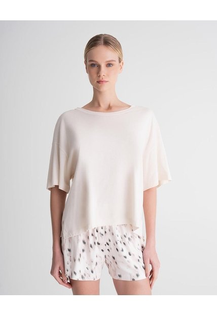 Camiseta Oversize Algodón Avena Mujer Beige