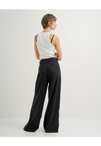 Pantalón Wide Leg Tiro Alto Negro Mujer Negro PUNTO BLANCO