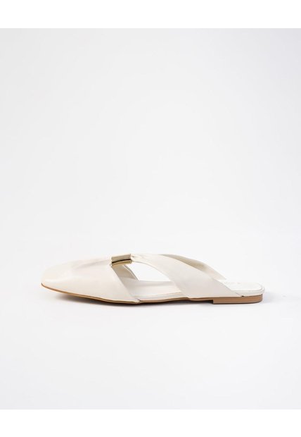 Zapato Mule Plano Crudo Mujer Beige