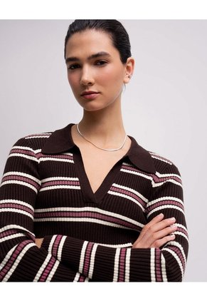 Camibuso Tipo Polo Regular Rayas Mujer Rojo