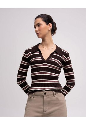 Camibuso Tipo Polo Regular Rayas Mujer Rojo