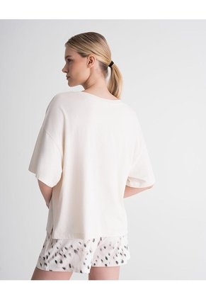 Camiseta Oversize Algodón Avena Mujer Beige