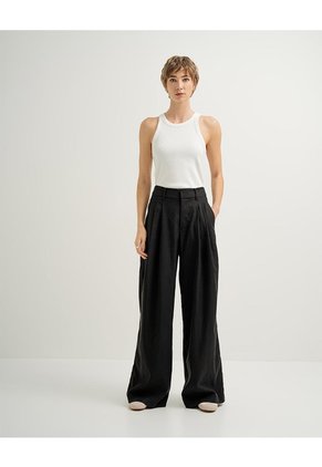 Pantalón Wide Leg Tiro Alto Negro Mujer Negro