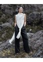 Pantalón Wide Leg Tiro Alto Negro Mujer Negro de PUNTO BLANCO