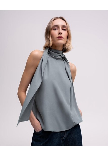 Blusa Halter Cuello Tipo Bufanda Gris Mujer Gris
