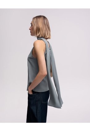 Blusa Halter Cuello Tipo Bufanda Gris Mujer Gris