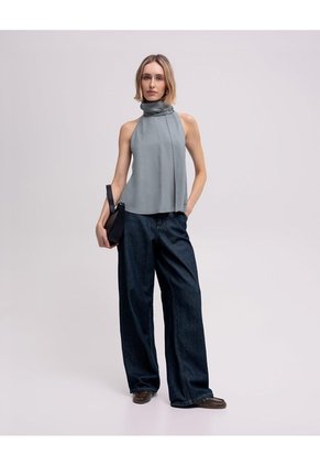 Blusa Halter Cuello Tipo Bufanda Gris Mujer Gris