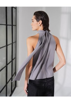 Blusa Halter Cuello Tipo Bufanda Gris Mujer Gris