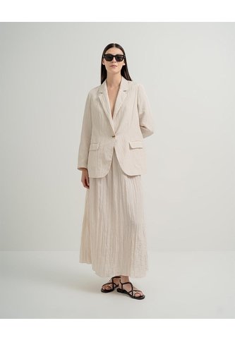 Falda Larga Tiro Alto Efecto Arrugado Crema Mujer Beige PUNTO BLANCO