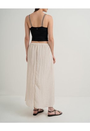 Falda Larga Tiro Alto Efecto Arrugado Crema Mujer Beige