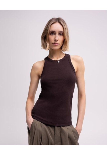 Camiseta Esqueleto Regular Rib Algodón Vinotinto Mujer Rojo