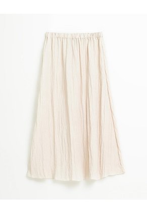Falda Larga Tiro Alto Efecto Arrugado Crema Mujer Beige