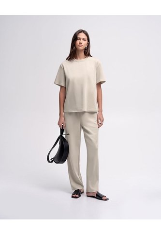 Pantalón Confort Tiro Medio Arena Mujer Beige PUNTO BLANCO