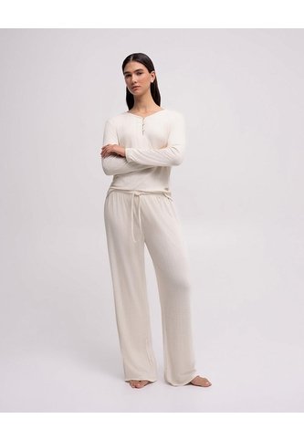 Pantalón De Pijama Tiro Alto Avena Mujer Beige PUNTO BLANCO
