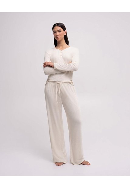 Pantalón De Pijama Tiro Alto Avena Mujer Beige