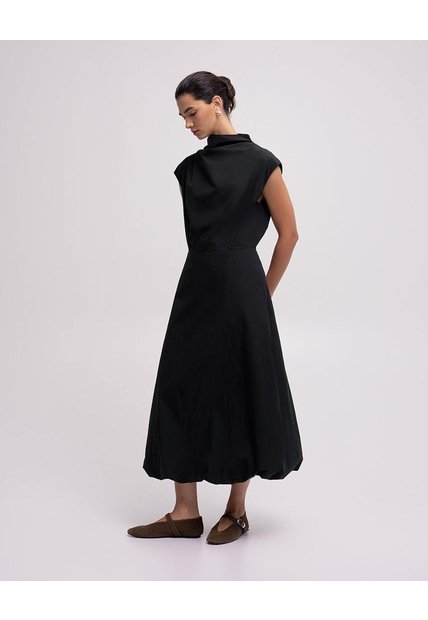 Vestido Midi Cuello Alto Negro Mujer Negro
