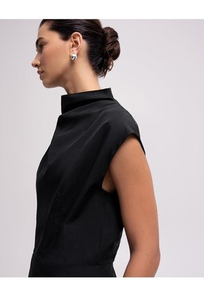 Vestido Midi Cuello Alto Negro Mujer Negro
