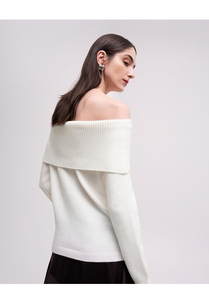 Buzo Slim Tejido De Punto Off Shoulder Avena Mujer Beige