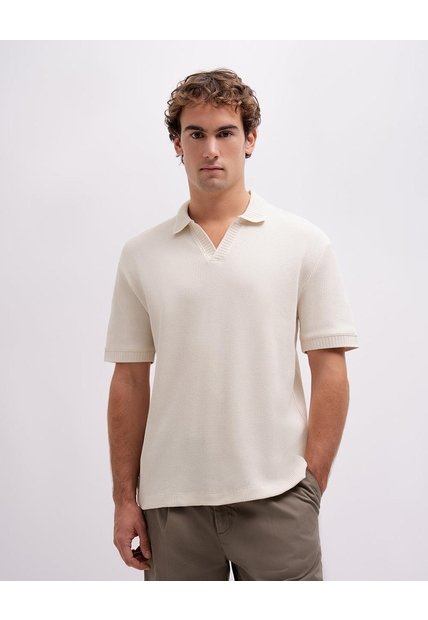 Polo Regular Tejida Avena Hombre Beige