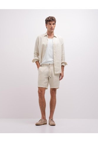 Bermuda Regular Lino Kaki Hombre Beige PUNTO BLANCO