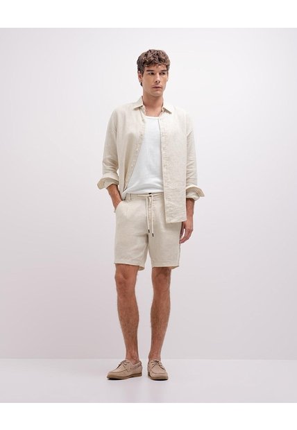 Bermuda Regular Lino Kaki Hombre Beige