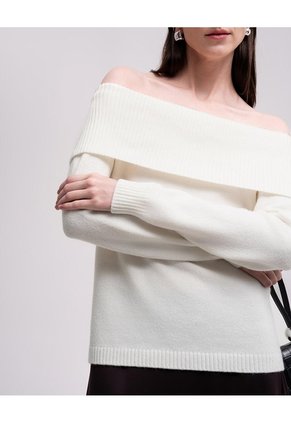 Buzo Slim Tejido De Punto Off Shoulder Avena Mujer Beige